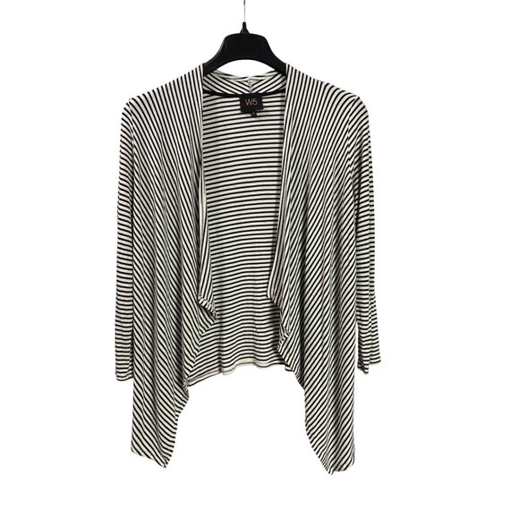 W5 Black White Striped Open Front Cascade Cardigan L - Picture 1 of 3